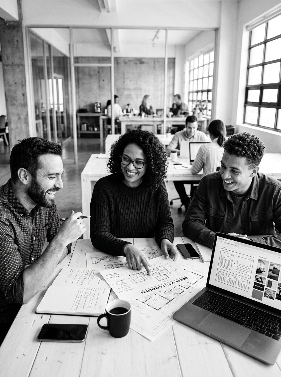 Design team reviewing brand palette color guides