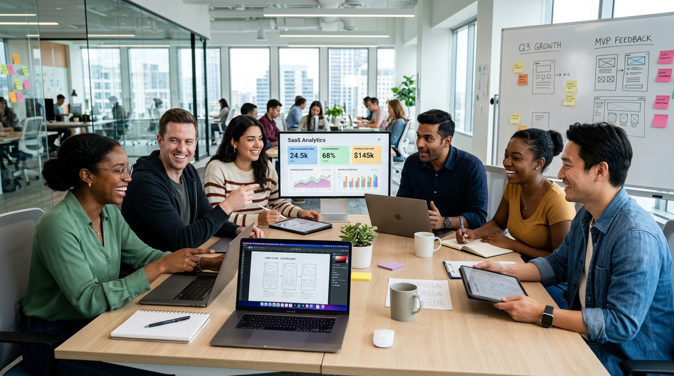 SaaSHut Team Collaboration in Modern Office
