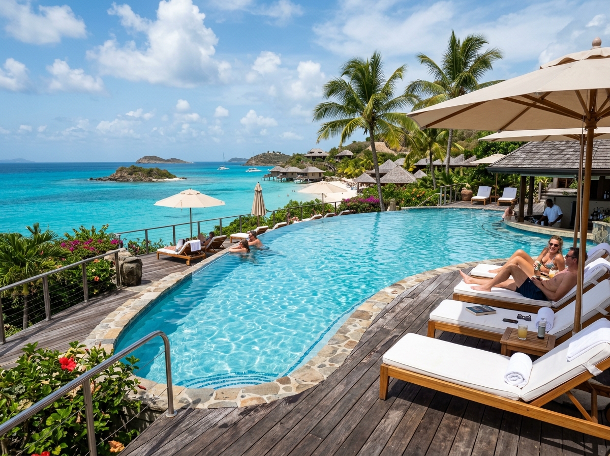 Stunning infinity swimming pool over the turquoise sea